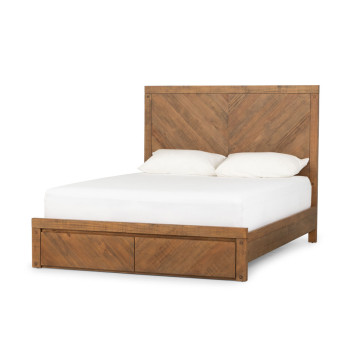 Chevron Queen Bed Frame with Storage, Pine