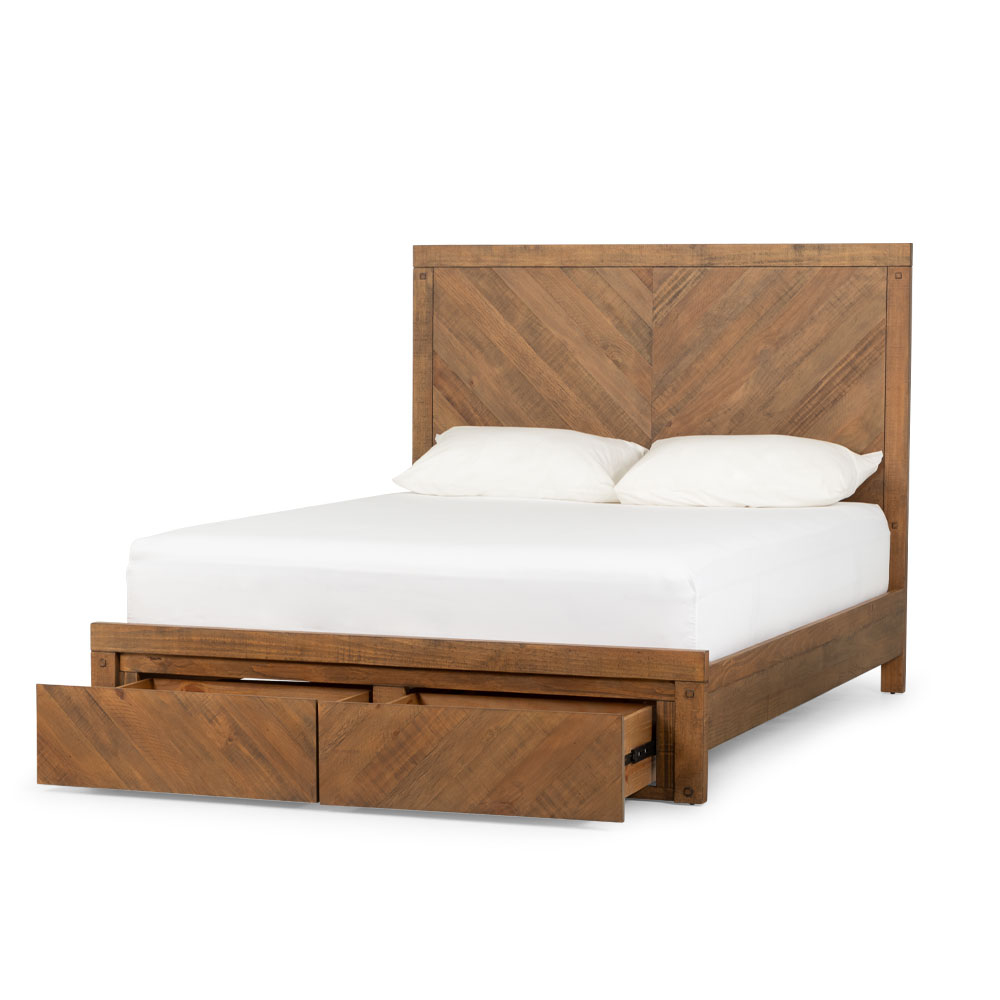 Chevron Queen Bed Frame with Storage, Pine