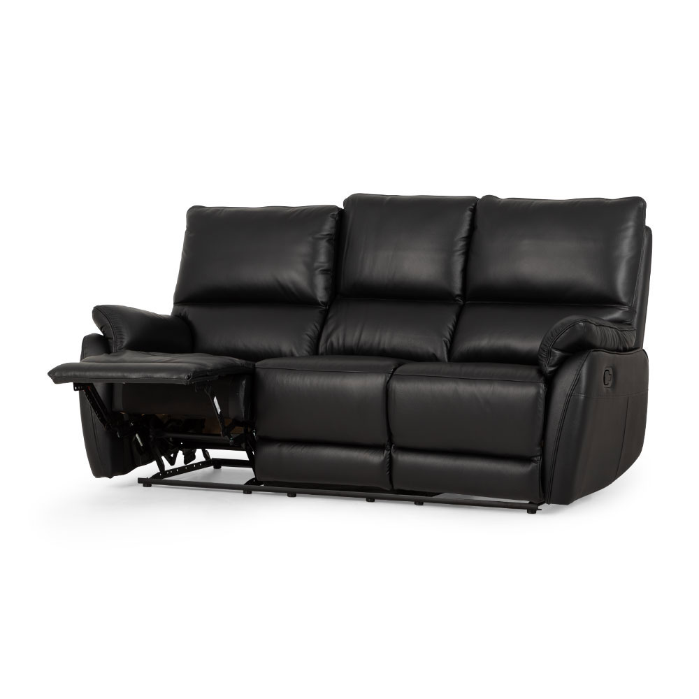 Hayley 3 Seater Leather Recliner, Black