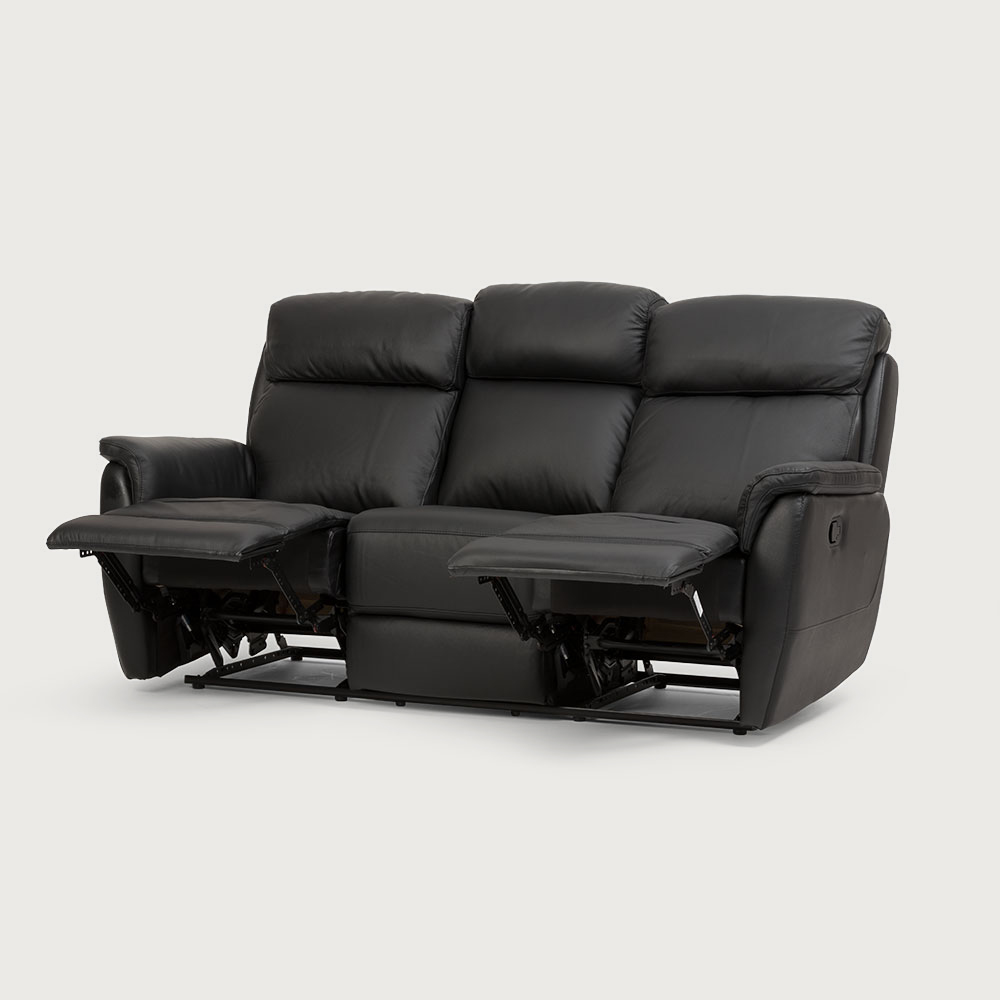 Kayley 3 Seater Leather Recliner, Black