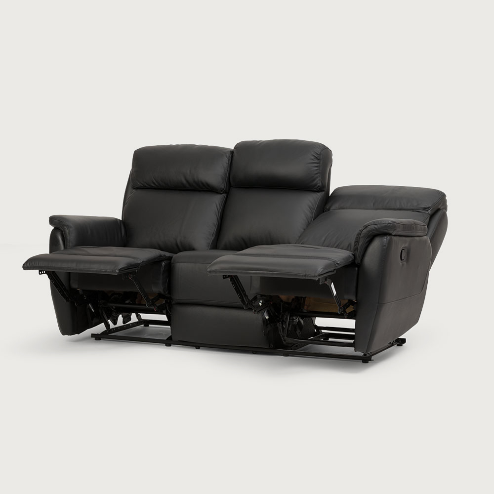 Kayley 3 Seater Leather Recliner, Black