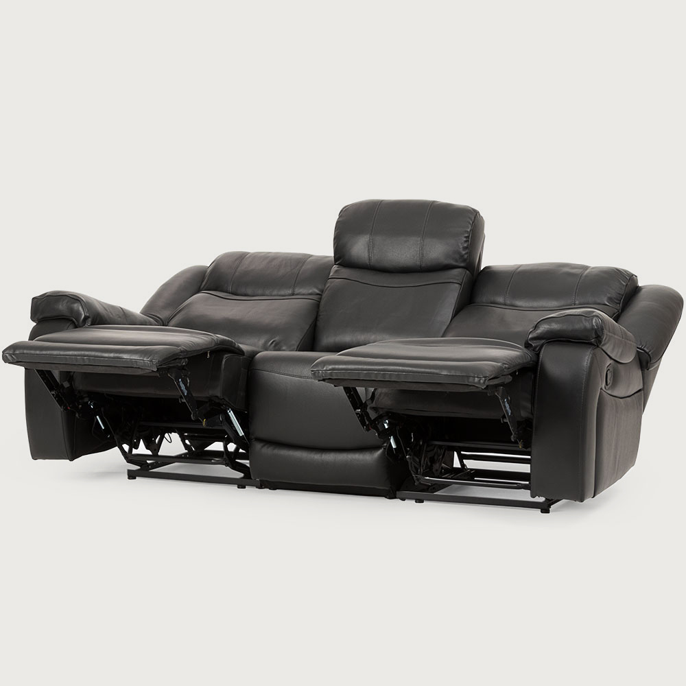 Phoebe Leather 3 Seater Recliner, Black