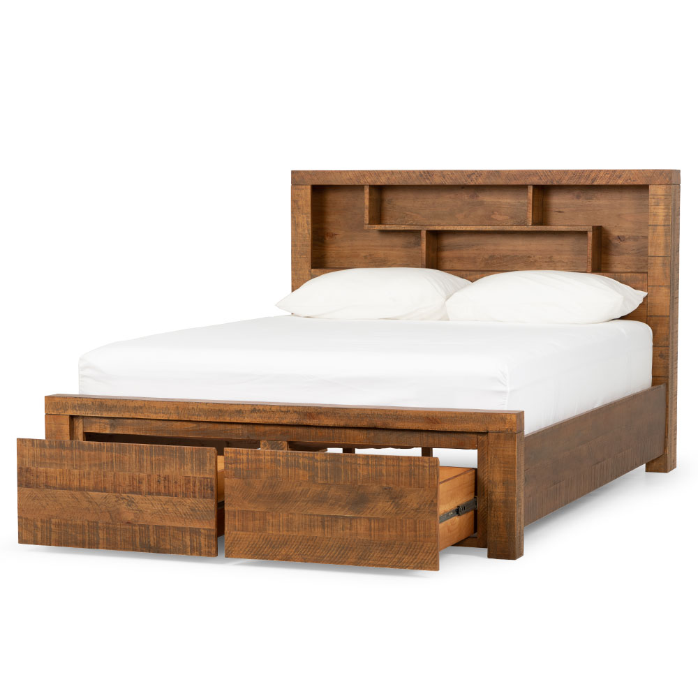 Prima Queen Bed Frame with Drawers, Pine
