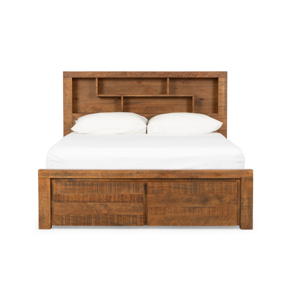Prima Queen Bed Frame with Drawers, Pine